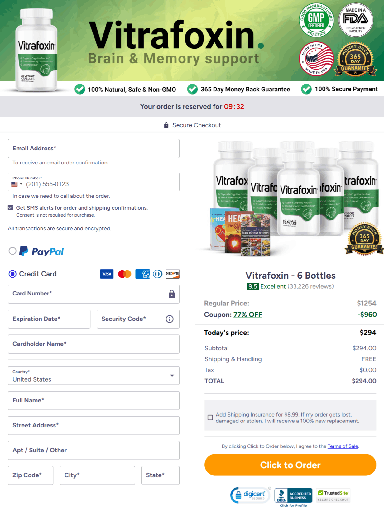 Vitrafoxin Checkout page